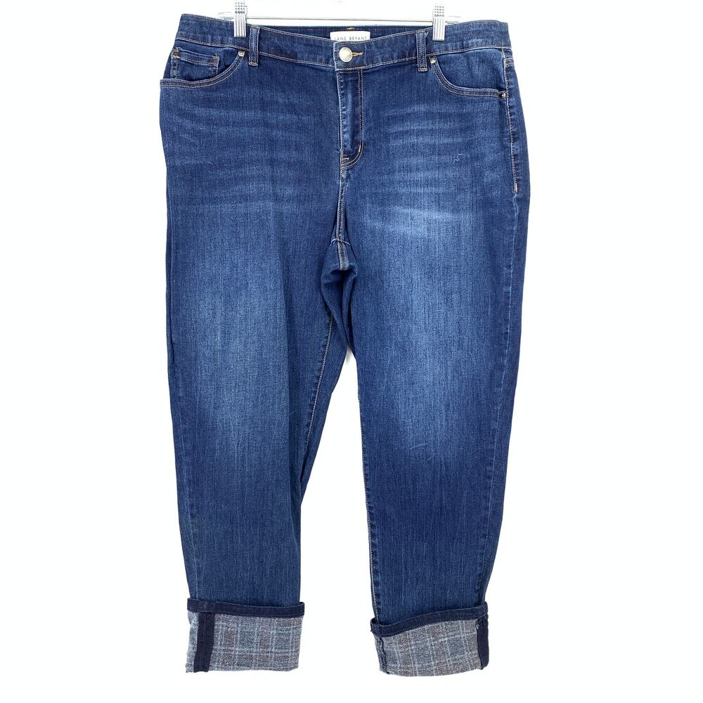 Lane Bryant Ankle Length Jeans Cuffed Flannel Lined Hem Size 16 Dark Wash Denim